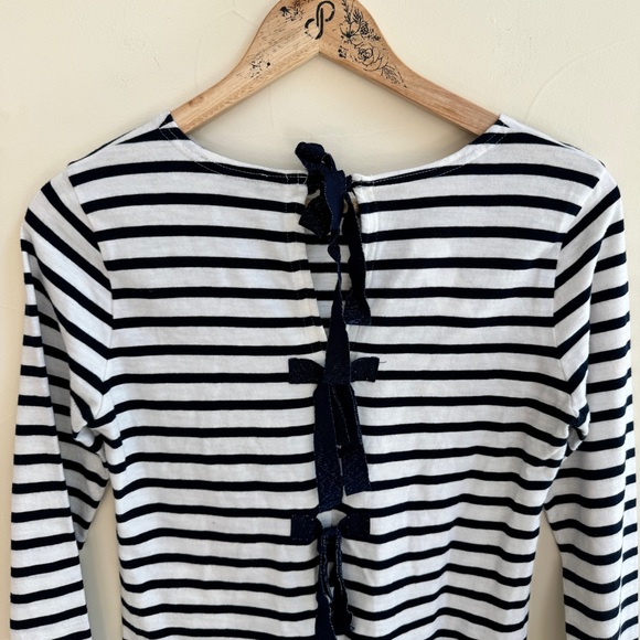 J Crew Black Stripe Long Sleeve Bow Tie Back Womens Size XS Boat Neck Pullover - Picture 5 of 10